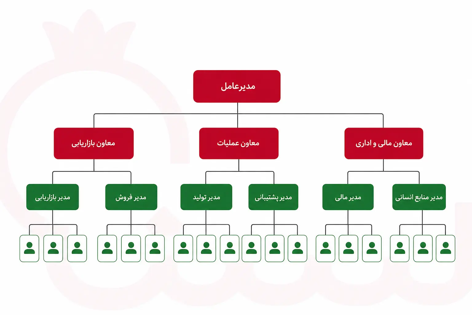 چارت سازمانی سلسله مراتبی با ساختار هرمی و سطوح مدیریتی